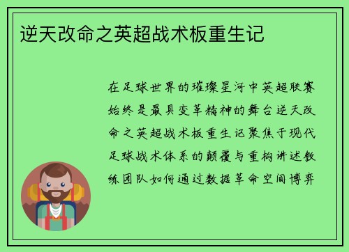 逆天改命之英超战术板重生记
