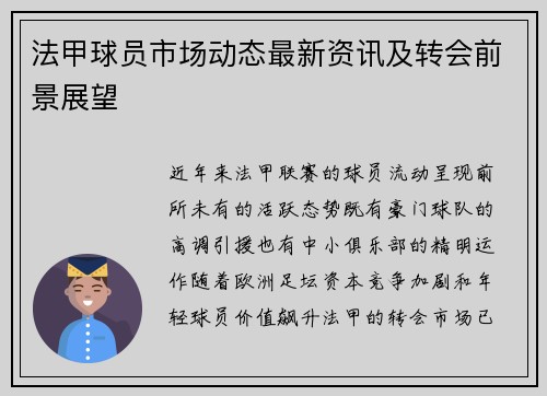 法甲球员市场动态最新资讯及转会前景展望